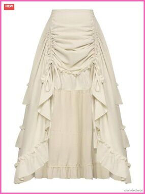 Women's Gothic Pirate Skirt High-Low 2-Way Ruffle Maxi Skirt